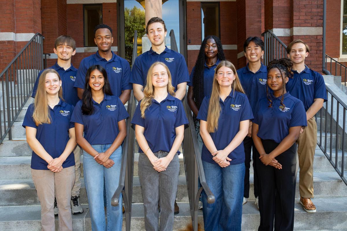 2026 Clar Scholars group photo on steps in front of Tech Tower